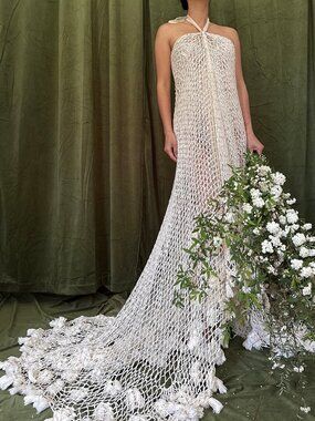 Vintage Handmade Knit Shawl Dress with silk neck ties from Gossamer